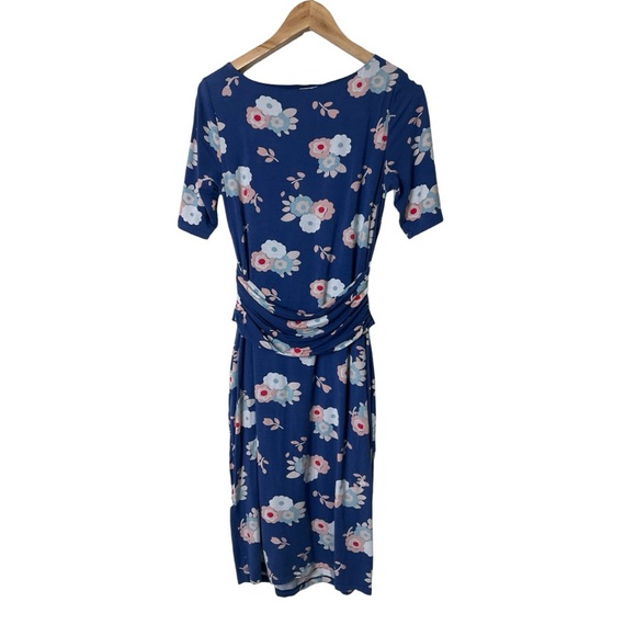 Boden Terese Jersey Dress Ruched Waist Detail Blue Floral 6 - Picture 8 of 9